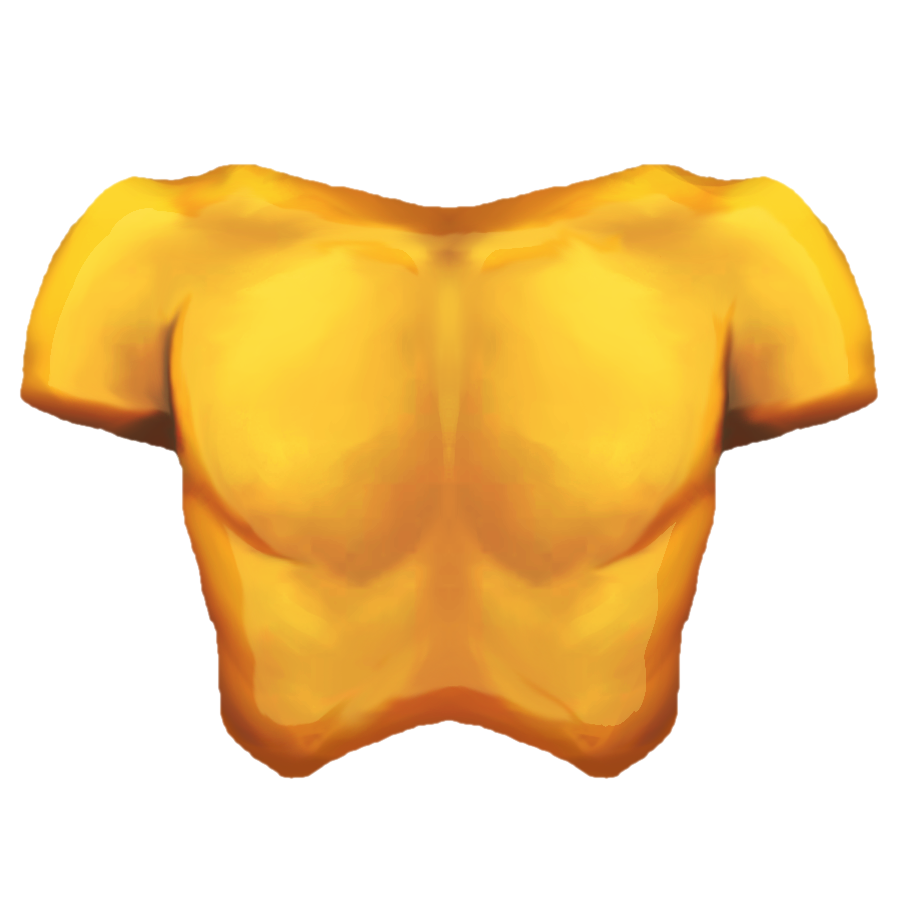 Proposed chest emoji: An anterior view of a gender-neutral human chest with shoulders, clavicles, sternum, and pectoralis major muscles, colored iwth unrealistic yellow skin tone.